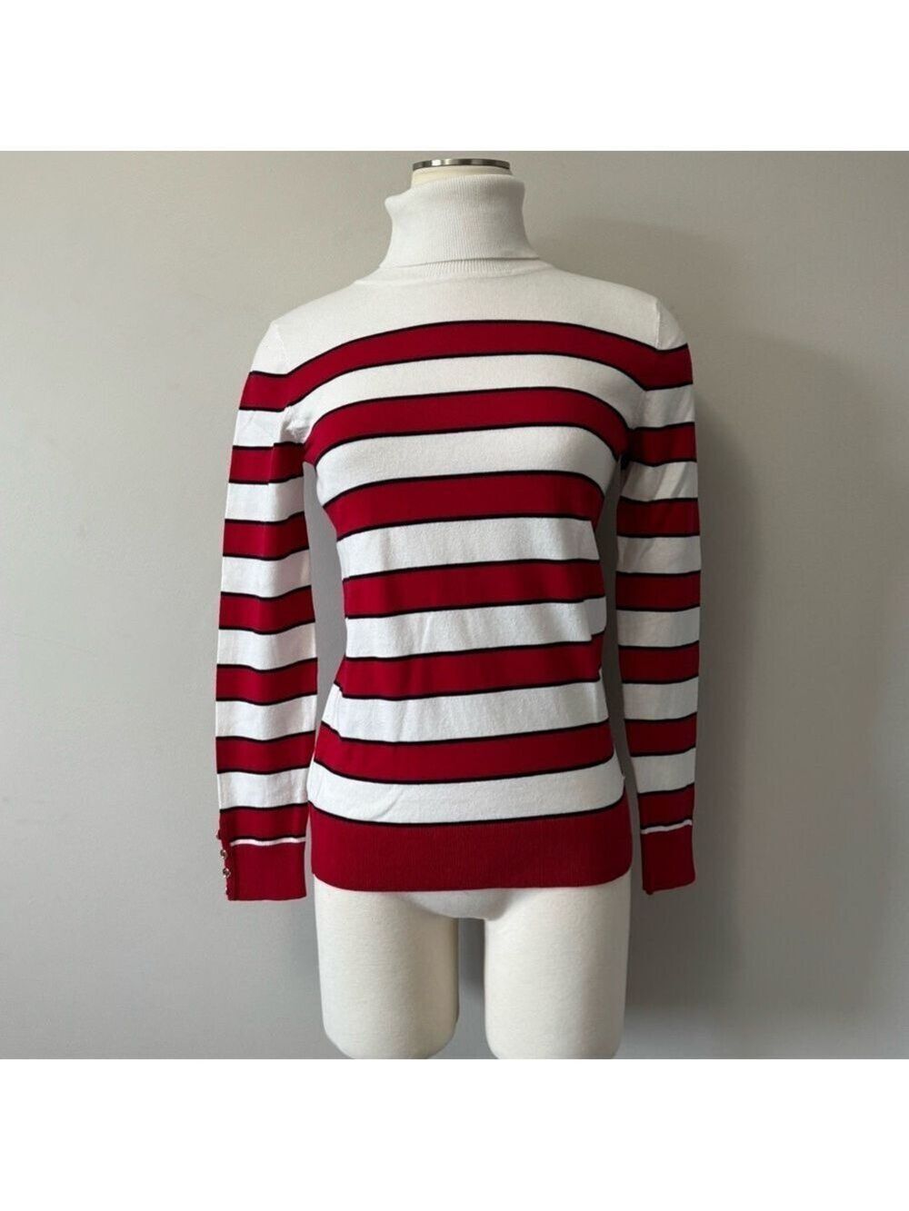 Tommy Hilfiger Bold Red and White Striped Long Sleeve Tee NWOT XS
